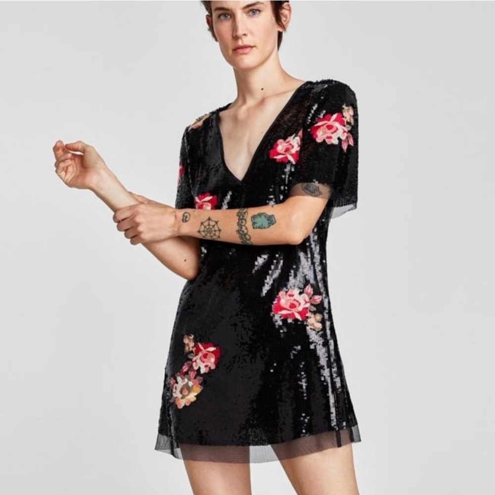 Zara sequin v-neck dress